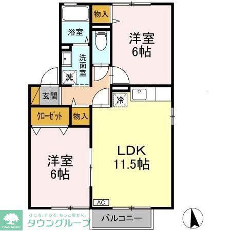 ガーデンコートB(2LDK/2階)の間取り写真
