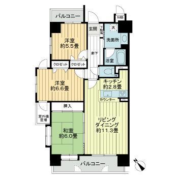 ライオンズマンション水前寺第3弐番館(3LDK/5階)の間取り写真