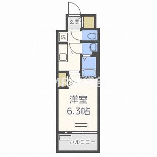 プレサンス上町台筆ケ崎ノース(1K/4階)の間取り写真