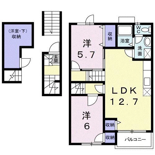 カーサ リーヴァ(2LDK/2階)の間取り写真