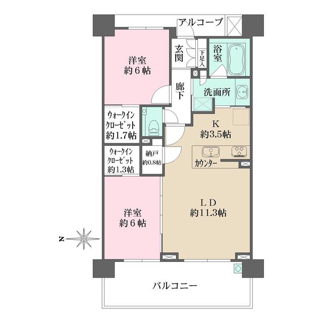 BELISTA三鷹下連雀壱番館(2LDK/6階)の間取り写真