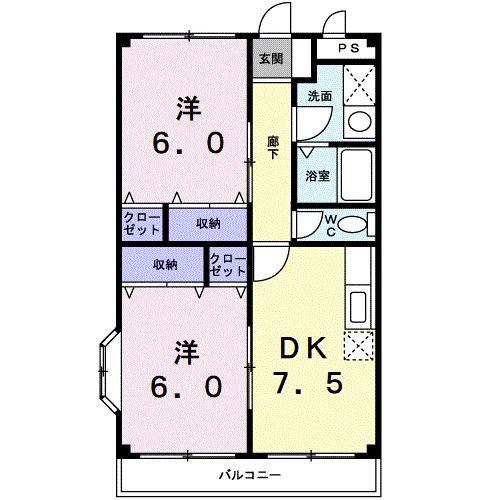 ヴィラージュ・シャトールー(2DK/2階)の間取り写真