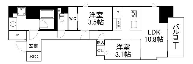 アーバネックス堺筋本町(2LDK/9階)の間取り写真