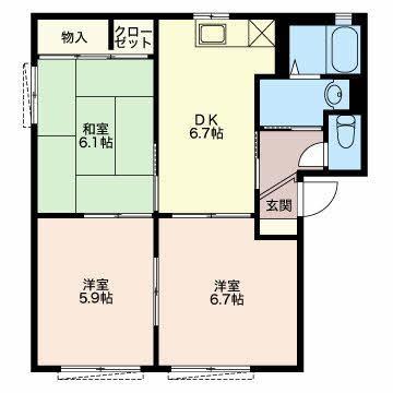 EDEL HEIM II B(3DK/1階)の間取り写真