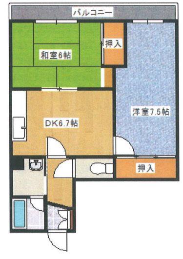 ボヌール六甲(2DK/2階)の間取り写真