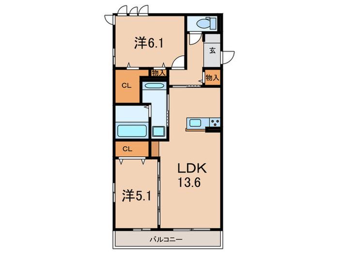 シャルムソレイユII番館(2LDK/3階)の間取り写真