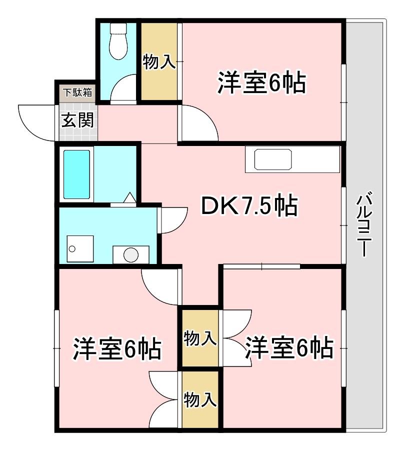 ソレイユ千(3DK/4階)の間取り写真