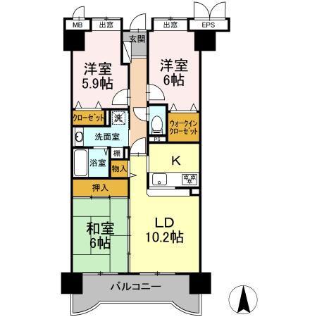 ネオステージ長者(3LDK/9階)の間取り写真