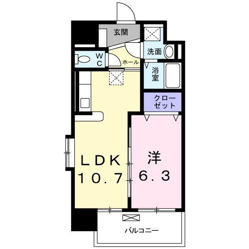 シャルム駅南(1LDK/6階)の間取り写真