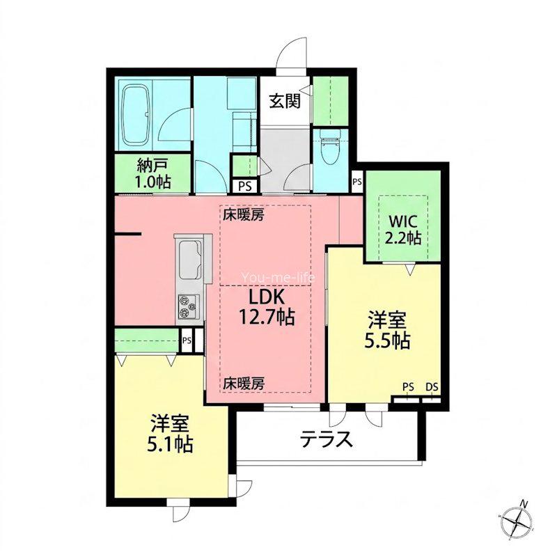 浜竹1丁目メゾン(2LDK/1階)の間取り写真
