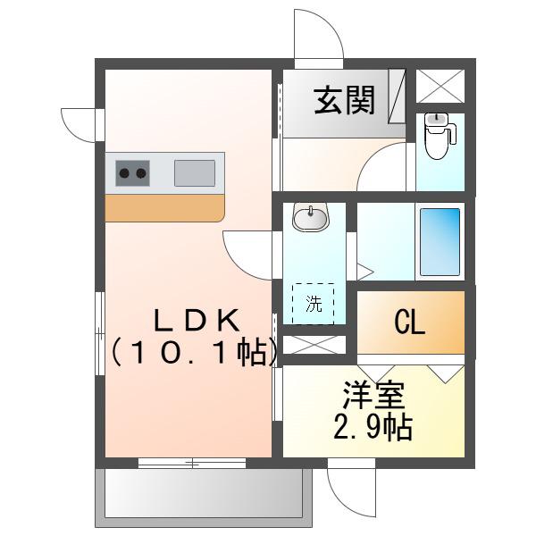 ガーデンアークB(1LDK/3階)の間取り写真