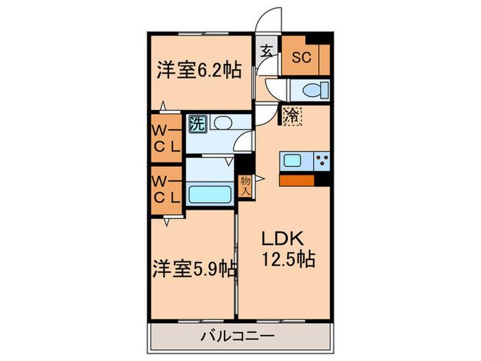 ボヌールメゾン(2LDK/2階)の間取り写真