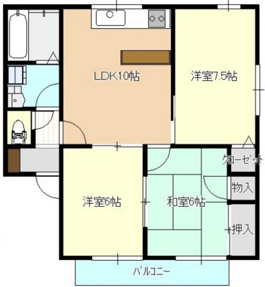 アネックススミヤB棟(3LDK/2階)の間取り写真