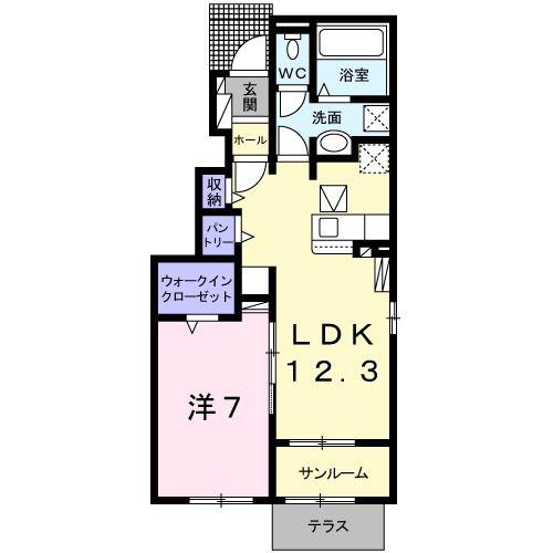 トレカーサIII(1LDK/1階)の間取り写真