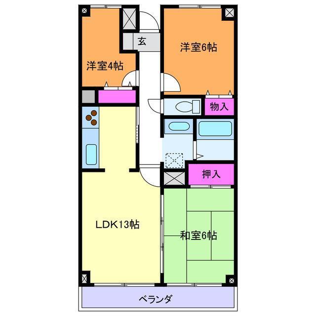 カレントさくらII(3LDK/2階)の間取り写真