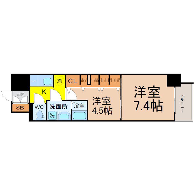 S-RESIDENCE六番町(2K/3階)の間取り写真
