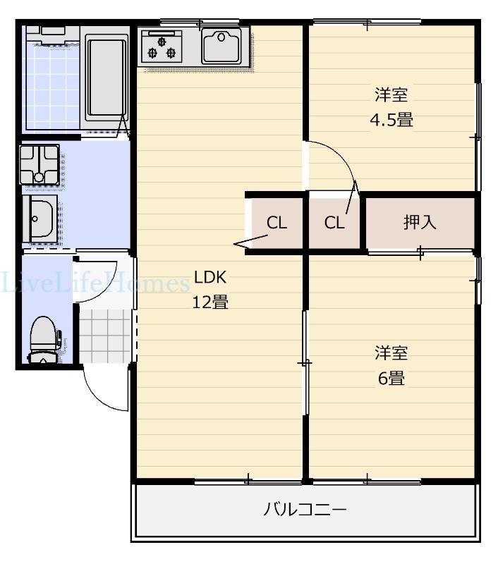 リブライフ大原(2LDK/1階)の間取り写真
