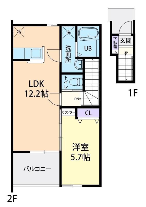 12/15秩父市中宮地町1LDK(1LDK/2階)の間取り写真