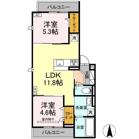 Dアセット武蔵台(2LDK/3階)の間取り写真