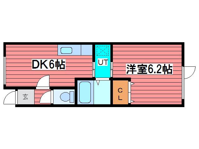 西岡コスモス(1DK/2階)の間取り写真