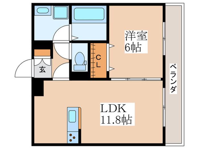 リコルテ福生(1LDK/3階)の間取り写真