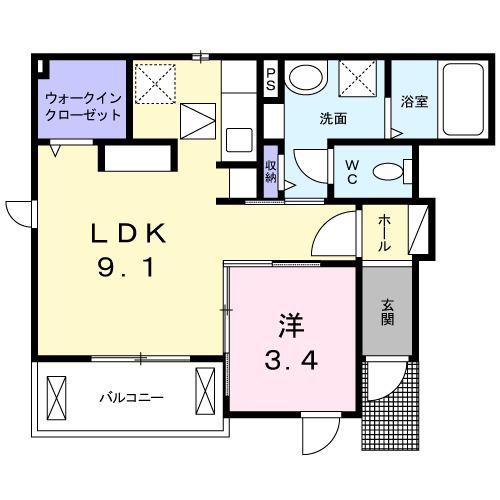 ティー・オリーブ(1LDK/1階)の間取り写真