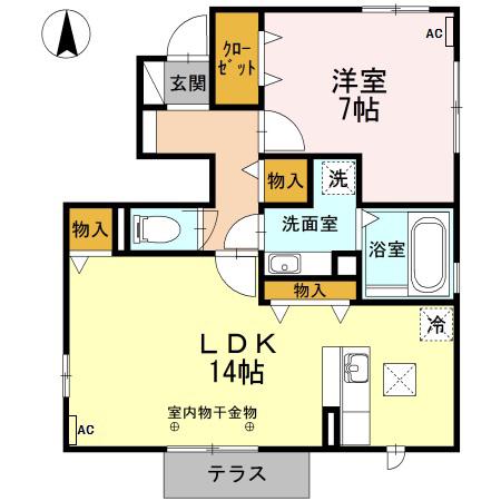 レクニルド西五城 1(1LDK/1階)の間取り写真