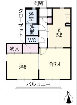 サニー牛田A棟(2K/1階)の間取り写真