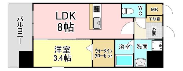 YSP黒崎(1LDK/6階)の間取り写真