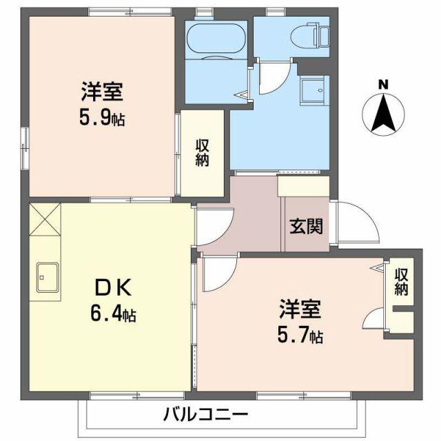 モンシェリ1番館A(2DK/2階)の間取り写真