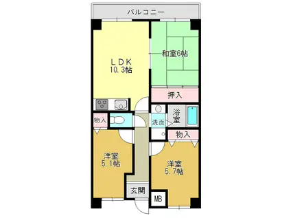 エスポワール大和高田(3LDK/3階)の間取り写真