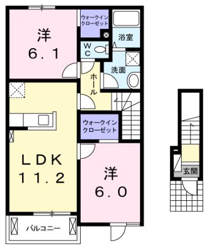 ライデイン(2LDK/2階)の間取り写真