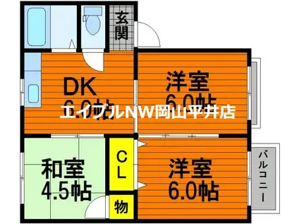 門田屋敷ハウス(3DK/2階)の間取り写真