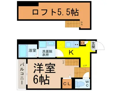 ハーモニーテラス畑江通(1K/2階)の間取り写真