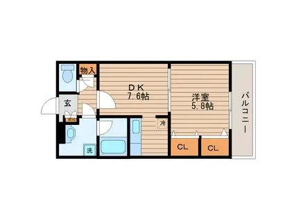 ソレアード小松島II(1DK/3階)の間取り写真