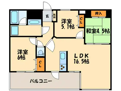 ルネッサンス21博多(3LDK/13階)の間取り写真