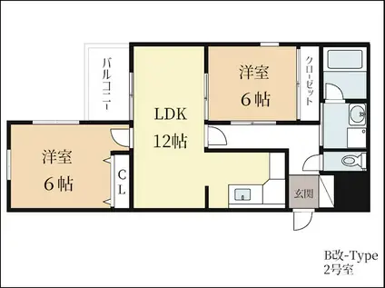 第2長法寺マンション(2LDK/2階)の間取り写真