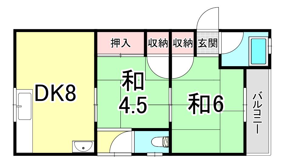 コーポ立花(2DK/2階)の間取り写真