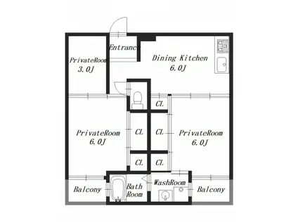 ビレッジハウス見瀬 1号棟(3DK/2階)の間取り写真