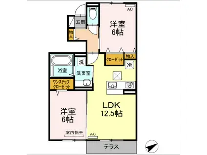 D-ROOM十連寺壱番館(2LDK/1階)の間取り写真