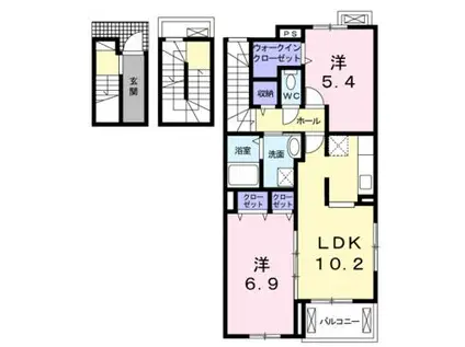 リヴェール土入 I(2LDK/3階)の間取り写真