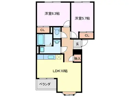 グランバード II(2LDK/1階)の間取り写真