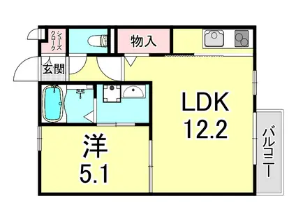 プランドール中道B棟(1LDK/2階)の間取り写真