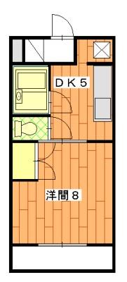 フレッシュグリーン(1DK/2階)の間取り写真