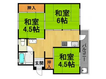 宝梅園1号棟(3K/4階)の間取り写真