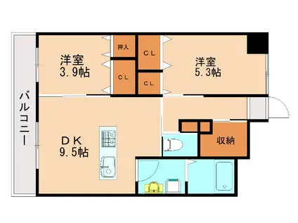 グラン・ブルー・アクア(2DK/4階)の間取り写真