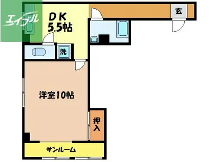 梶田ビル(1DK/3階)の間取り写真