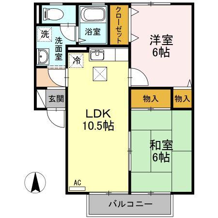 セジュール力石 A棟(2LDK/1階)の間取り写真