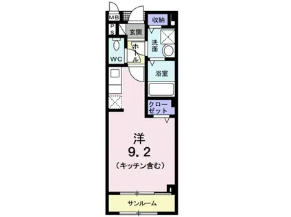 アンソレイユ(ワンルーム/2階)の間取り写真