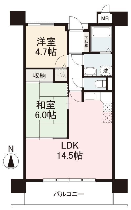 ダイアパレス太田第2(2LDK/5階)の間取り写真